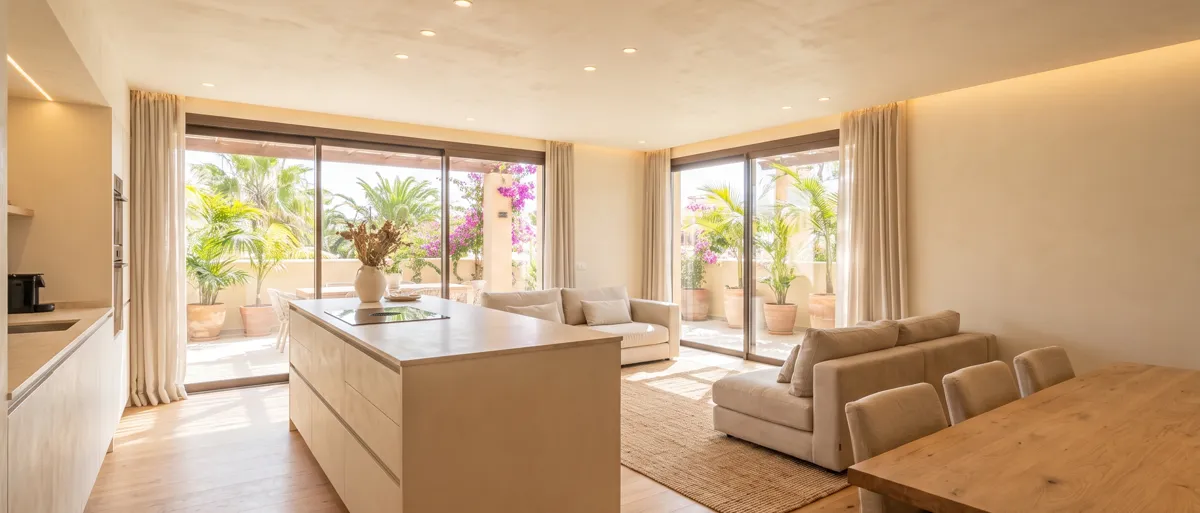 Salón y cocina reformados con salida a la terraza
