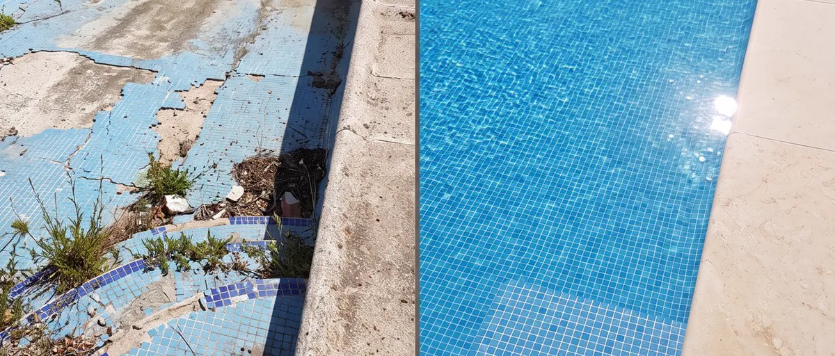 Piscina antes y después de la reforma