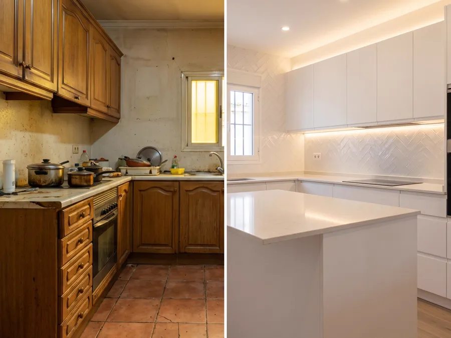 Cocina antes y después de la reforma