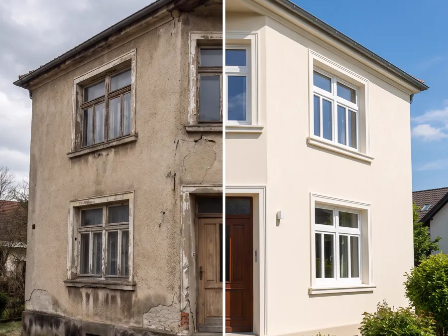Fachada antes y después de la rehabilitación