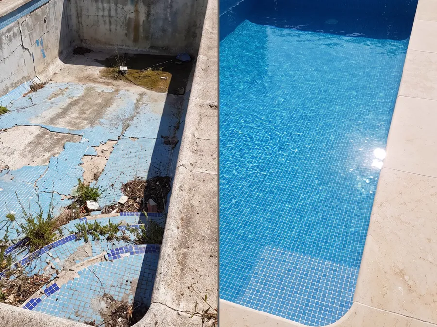 Piscina antes y después de la reforma